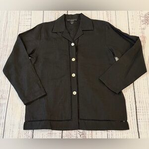 David Dart Womens Size PS. Black 100% Linen Shirt Pearlescent Button Long Sleeve